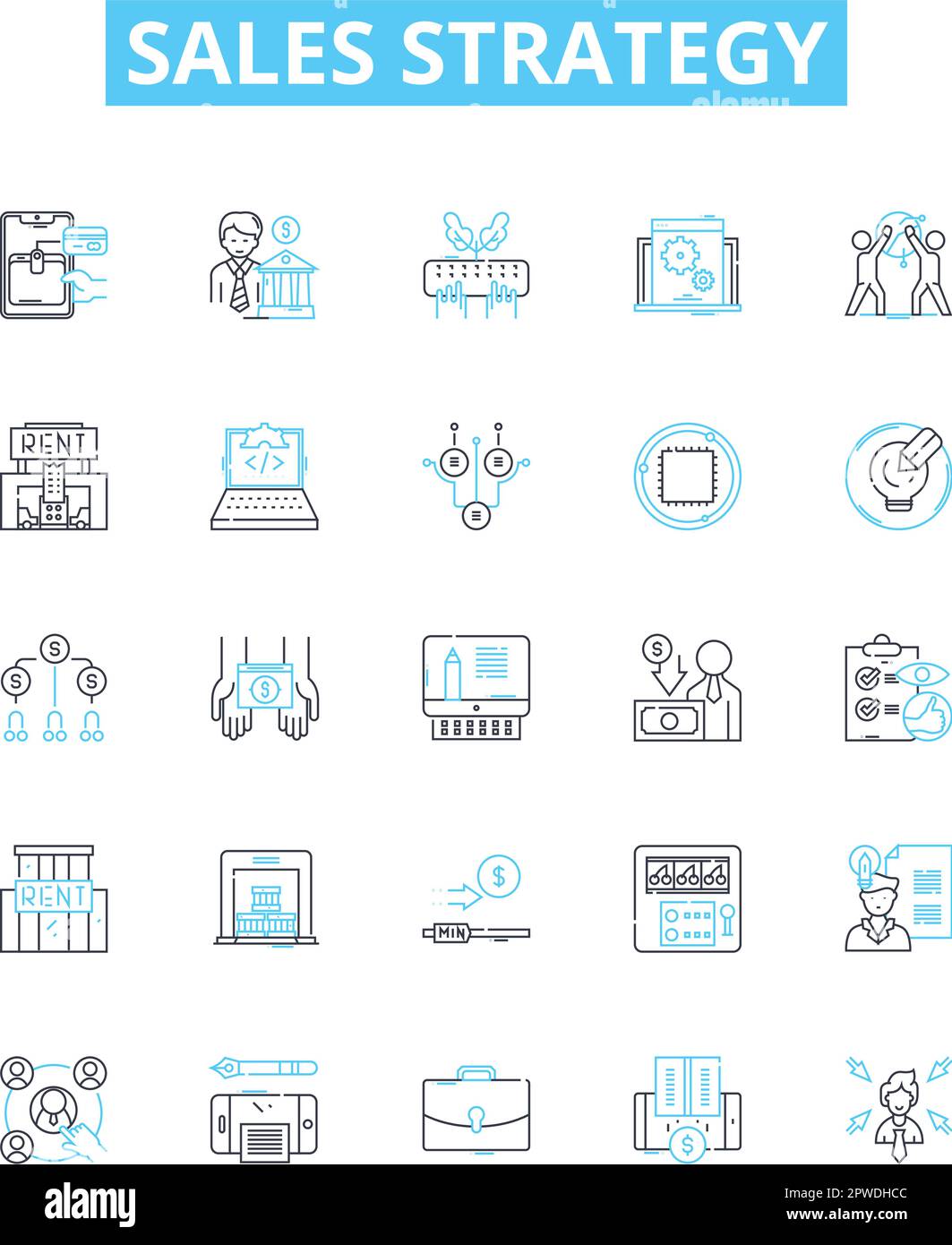 Sales strategy vector line icons set. Marketing, Retention, Customer ...