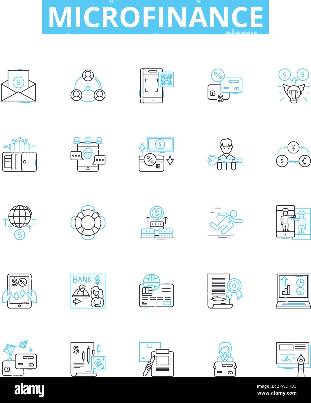 Microfinance vector line icons set. Microfinance, Loan, Finance, Banking, Credit, Investment, Poor illustration outline concept symbols and signs Stock Vector