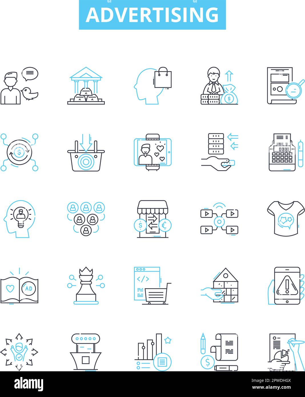 Advertising vector line icons set. Marketing, Promotion, Branding