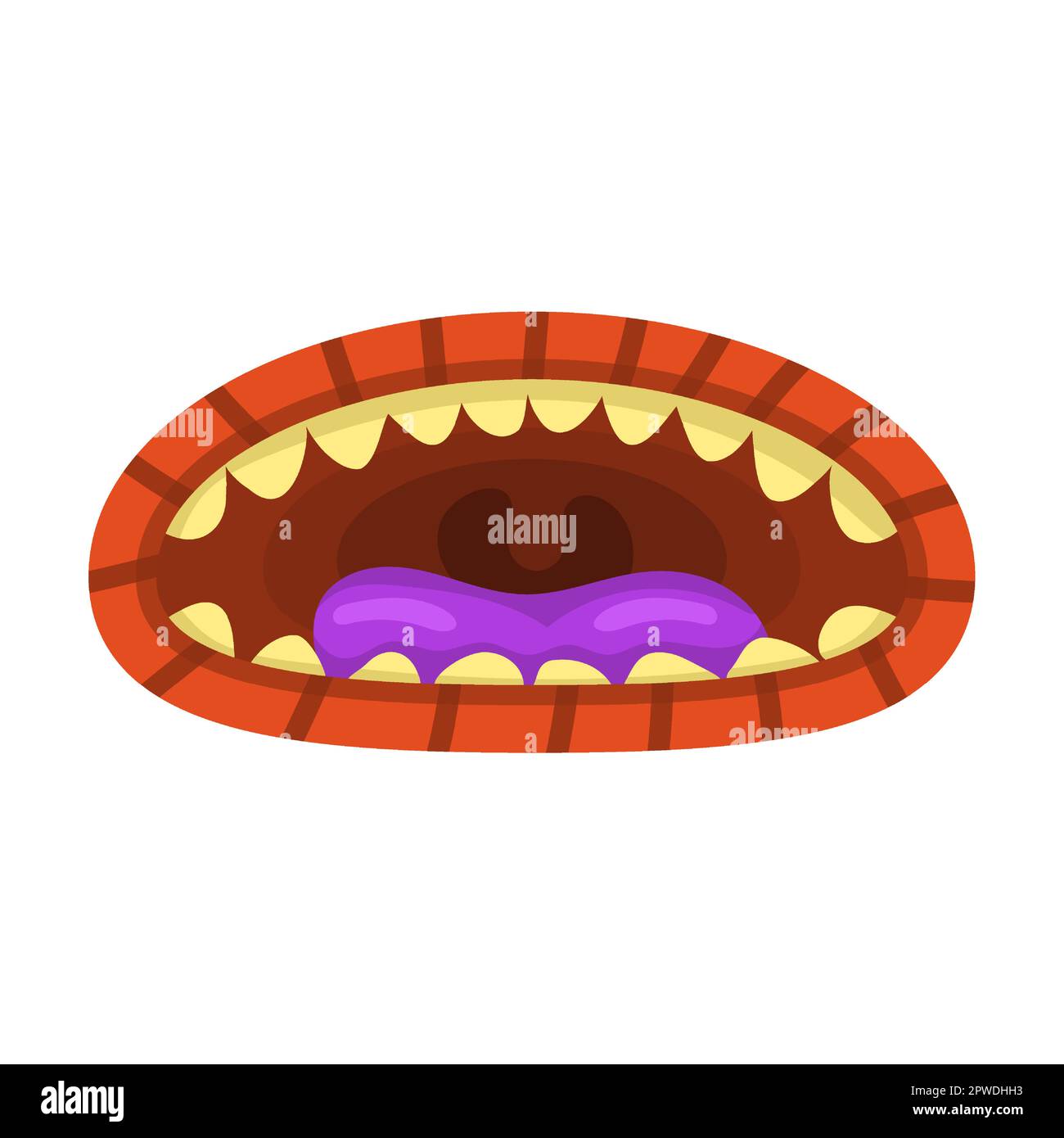 terrible toothy monster mouth cartoon vector illustration. Cute and scary goblin, gremlin, aliens mouths with tongue, decayed sharp teeth Stock Vector