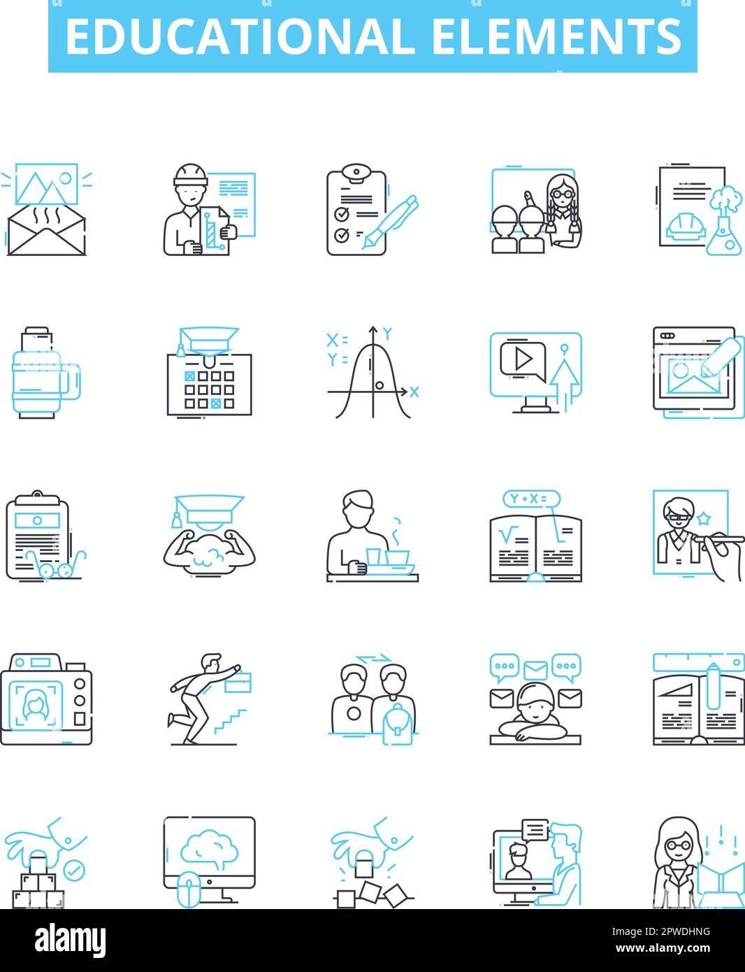 Educational elements vector line icons set. learning, instruction