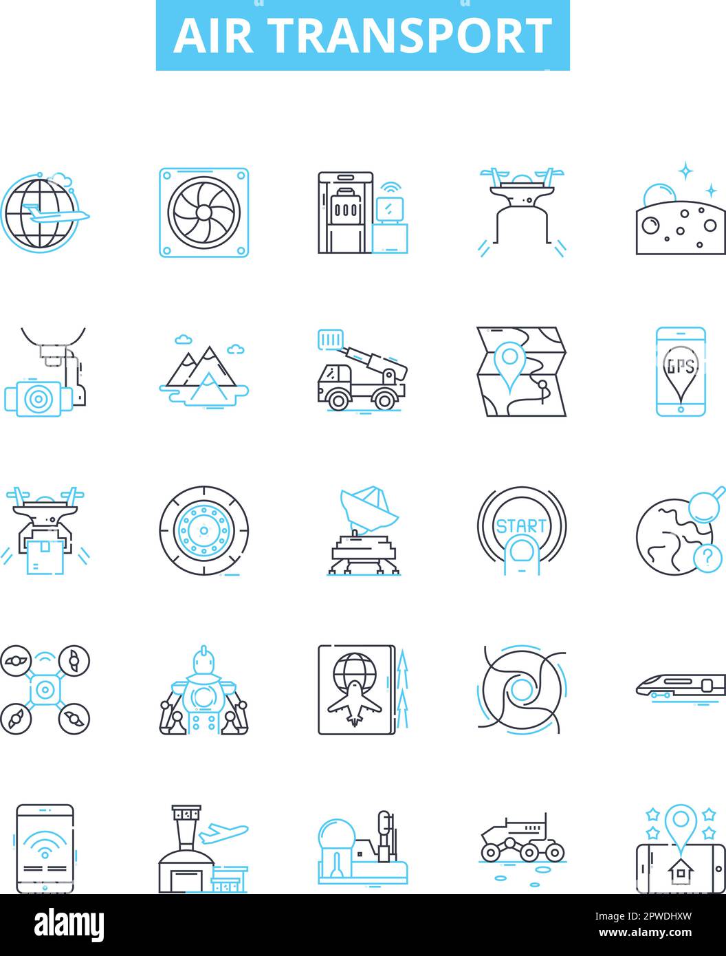 Air transport vector line icons set. Aviation, Airlines, Airway, Concord, Airliner, Jets, Jetset illustration outline concept symbols and signs Stock Vector