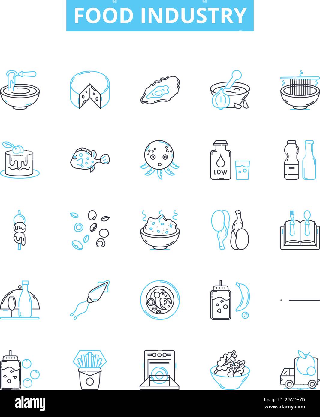Food industry vector line icons set. Food, industry, production