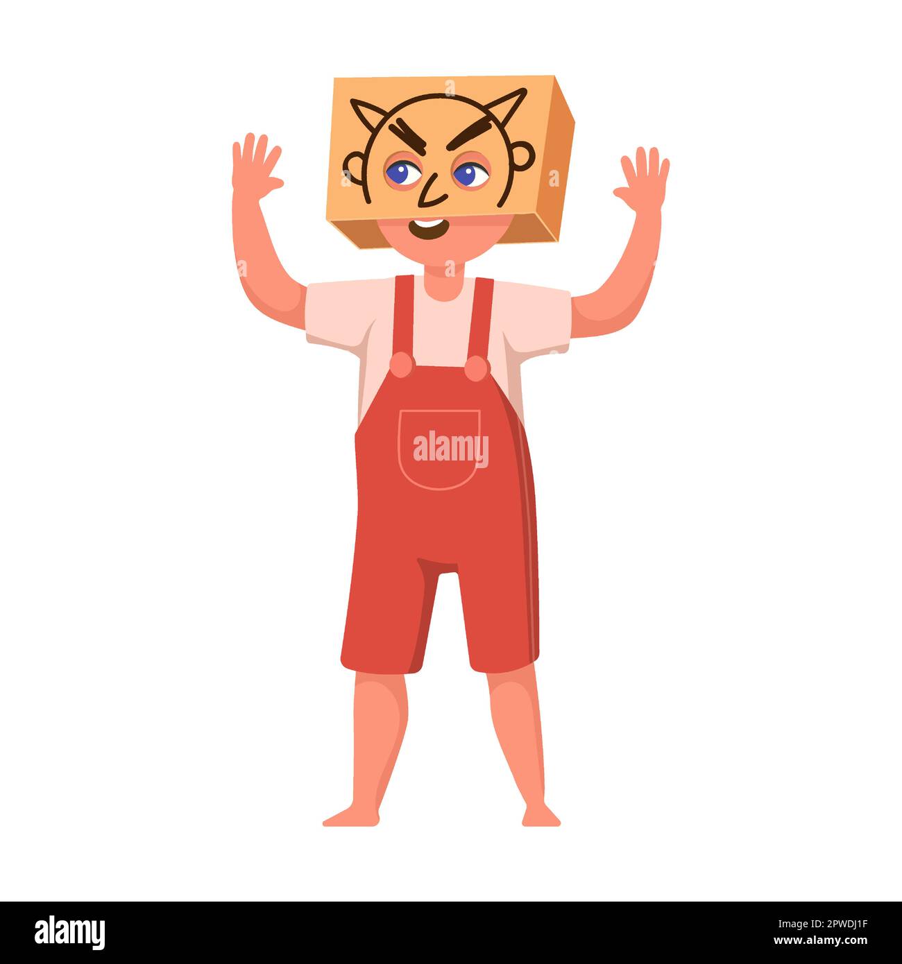 Kid with costume terrible villain from cardboard boxe vector ...