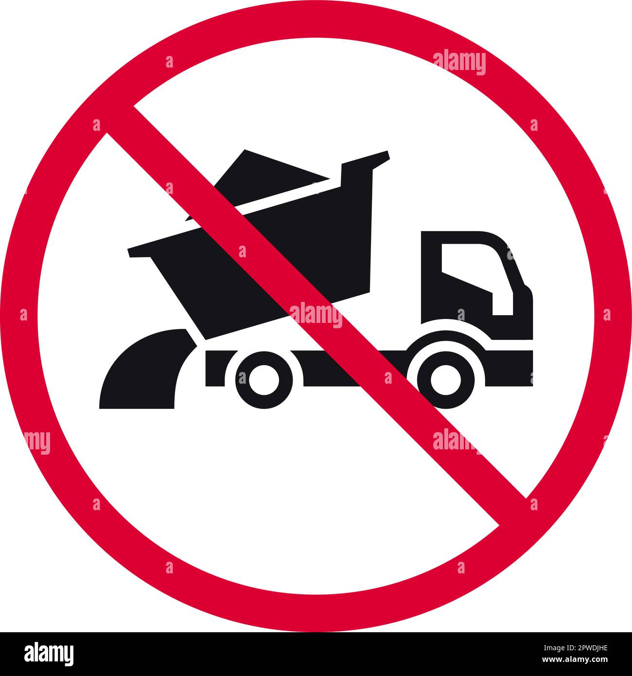 No dumping cargo prohibited sign, dump truck forbidden modern round
