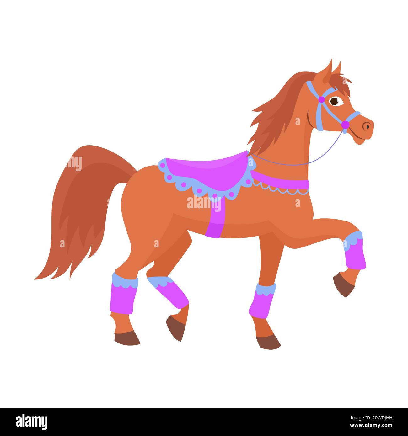 Funny elegant horse on circus show. Vector illustration of carnival