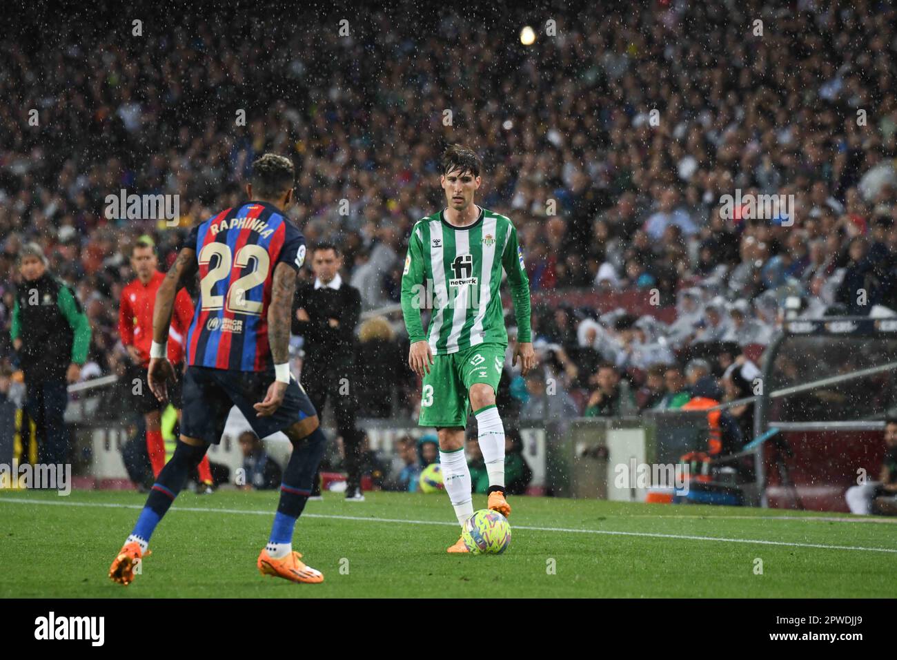 BARCELONA, SPAIN - APRIL 29: La Liga Santander match between FC Barcelona and Real Betis at Spotify Camp Nou on April 29, 2023, in Barcelona, Spain. (Photo by Sara Aribó/PxImages) Stock Photo