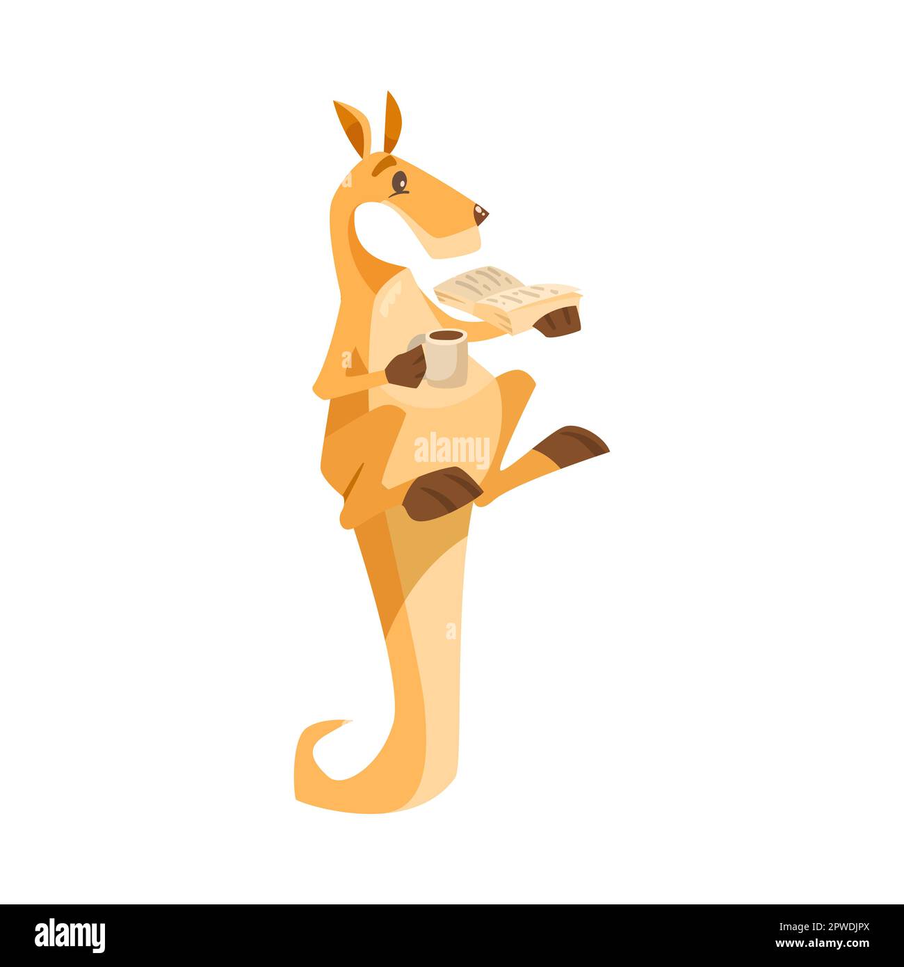 Cute kangaroo reading book cartoon character vector illustration Stock