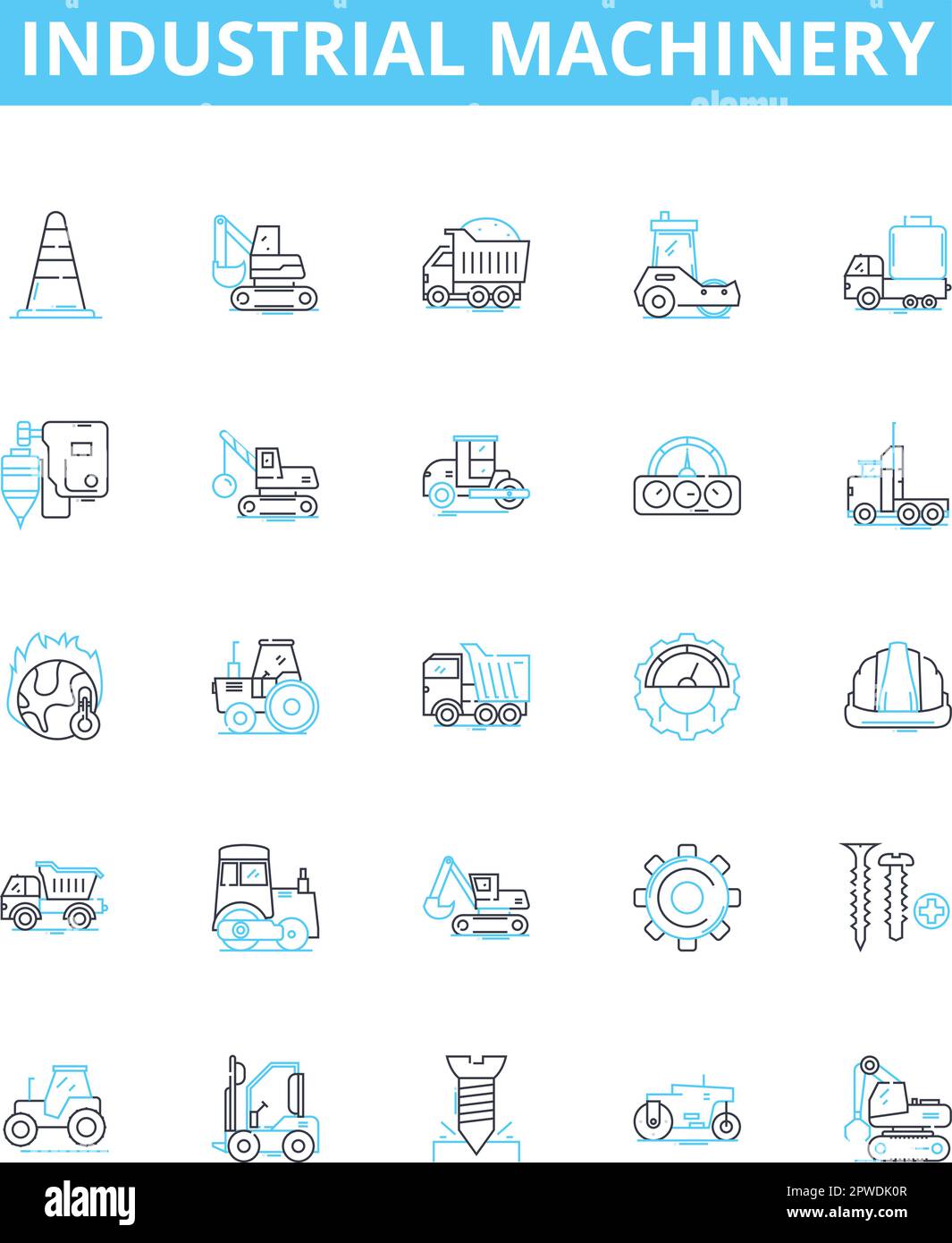 Industrial machinery vector line icons set. Industry, Machinery, Industrial, Equipment, Manufacturing, Automation, Production illustration outline Stock Vector