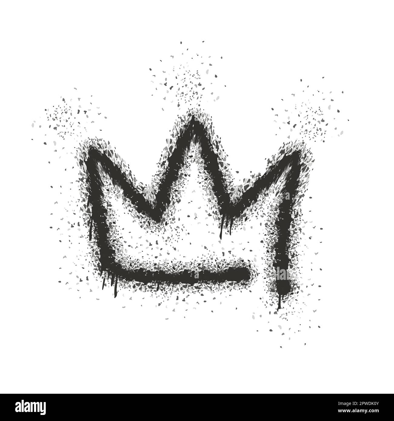 Graffiti style crown with overspray in black over white. Sprayed crown logo  icon with leak splash splatters drops. Vector illustration Stock Vector  Image & Art - Alamy