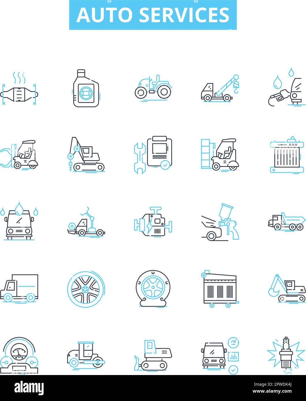 Auto services vector line icons set. Repair, Service, Tuneup, Parts