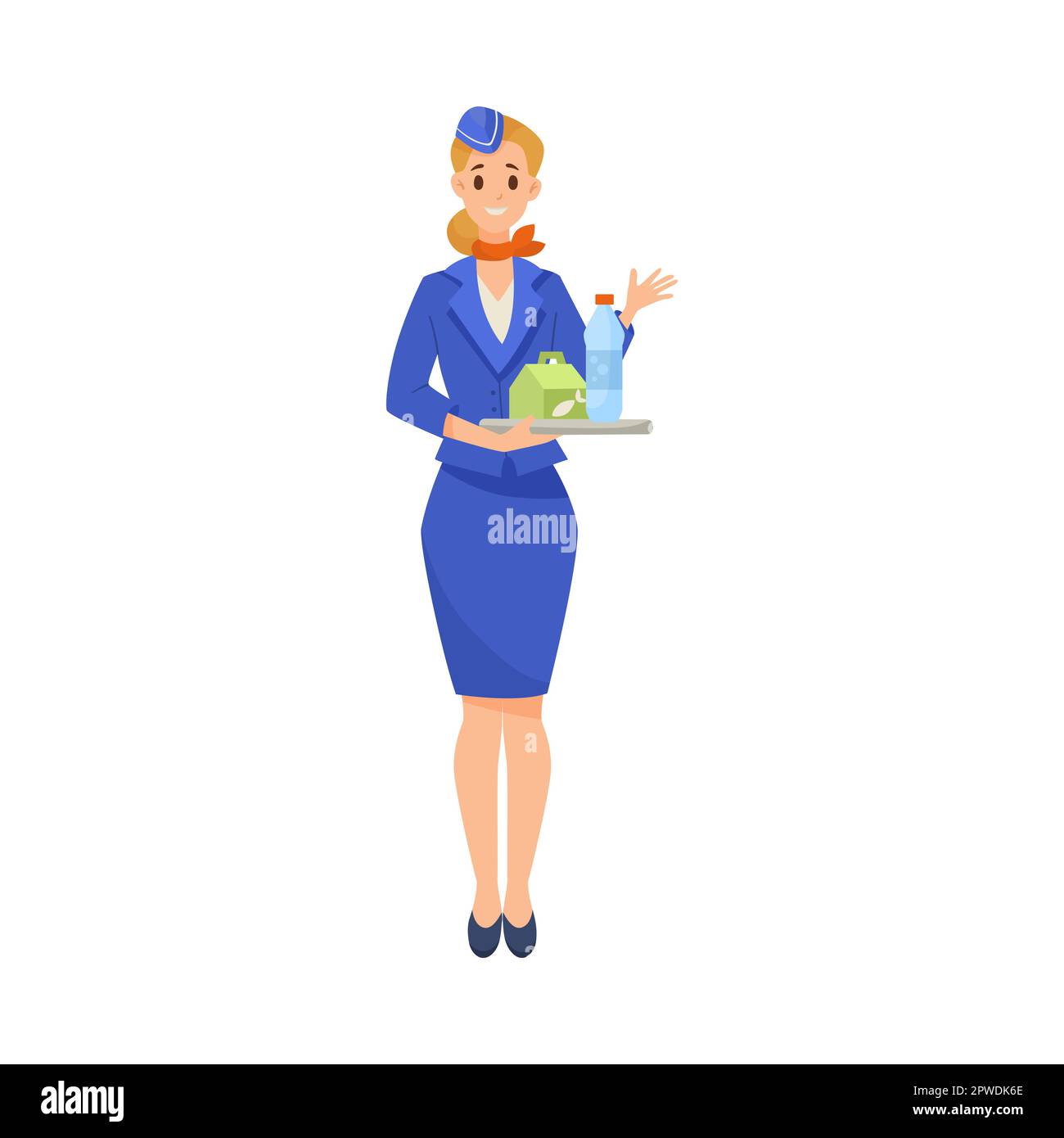 Stewardess holding tray with food cartoon illustration Stock Vector