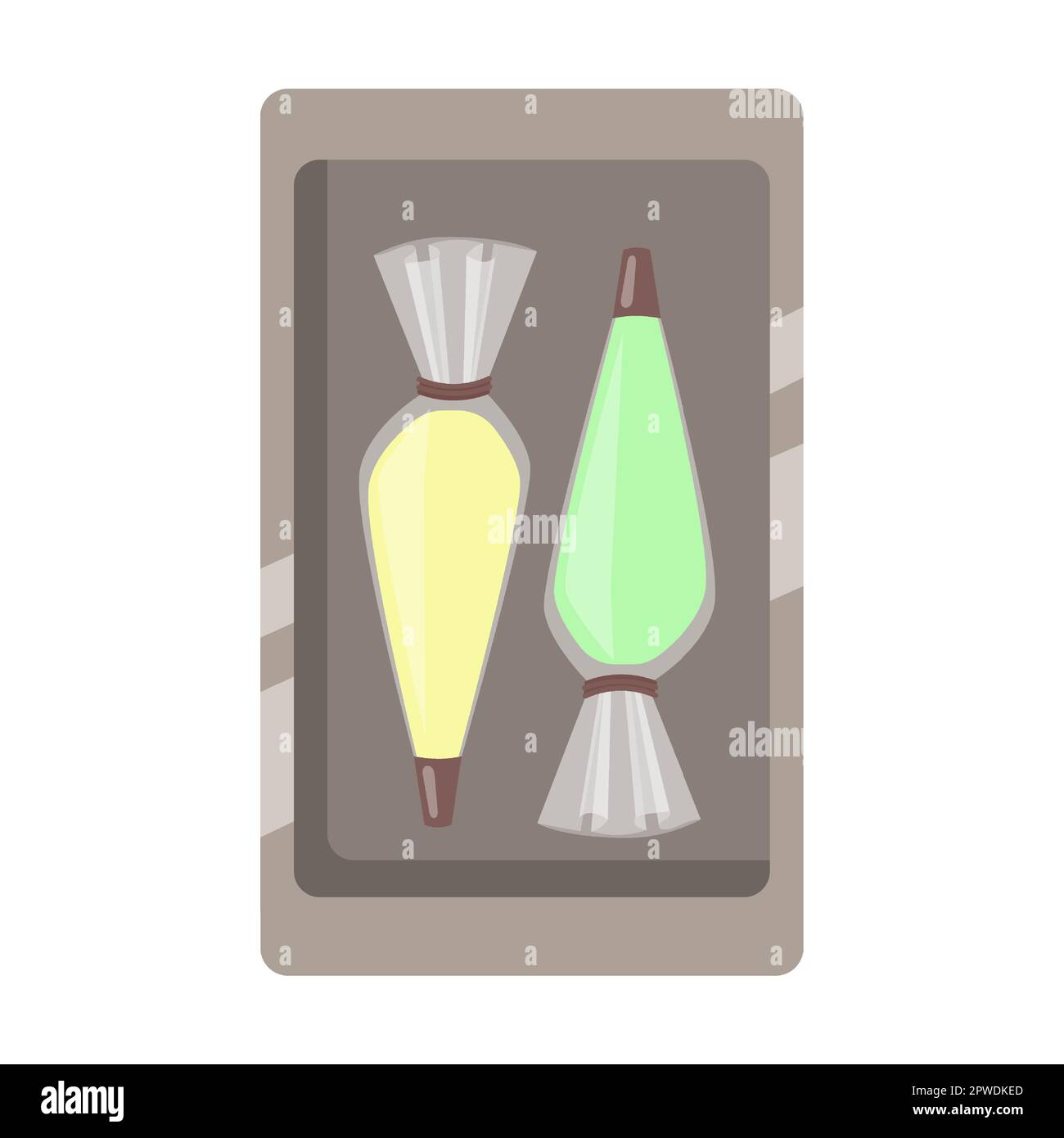 Baker confectionery bag with cake cream, bread and other food cooking ...