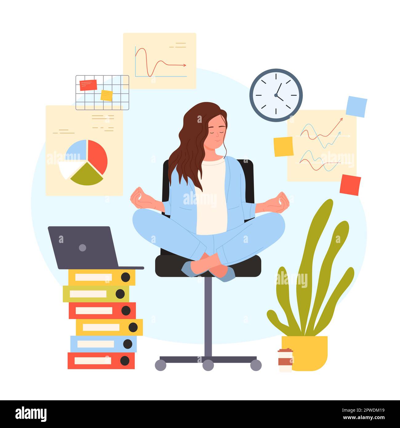 Office work and productivity of employee vector illustration. Cartoon
