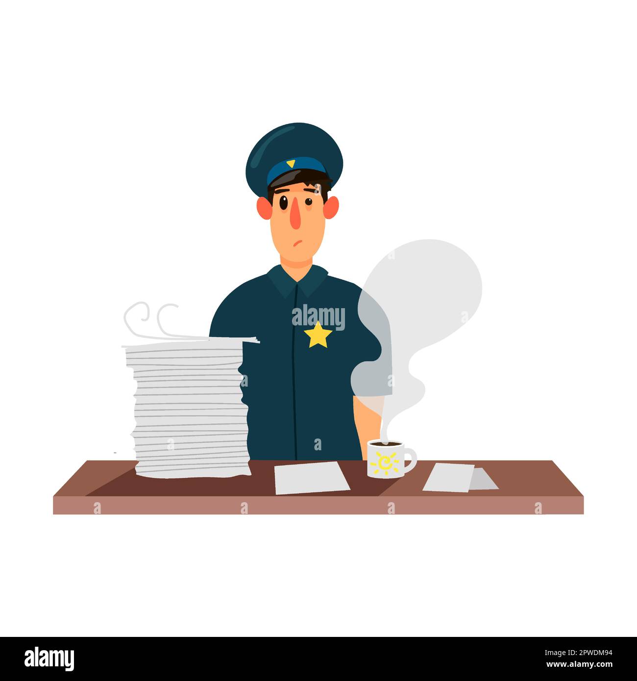 Policeman character in action. Vector illustration of patrol officer. Cartoon Policeman isolated on white Stock Vector