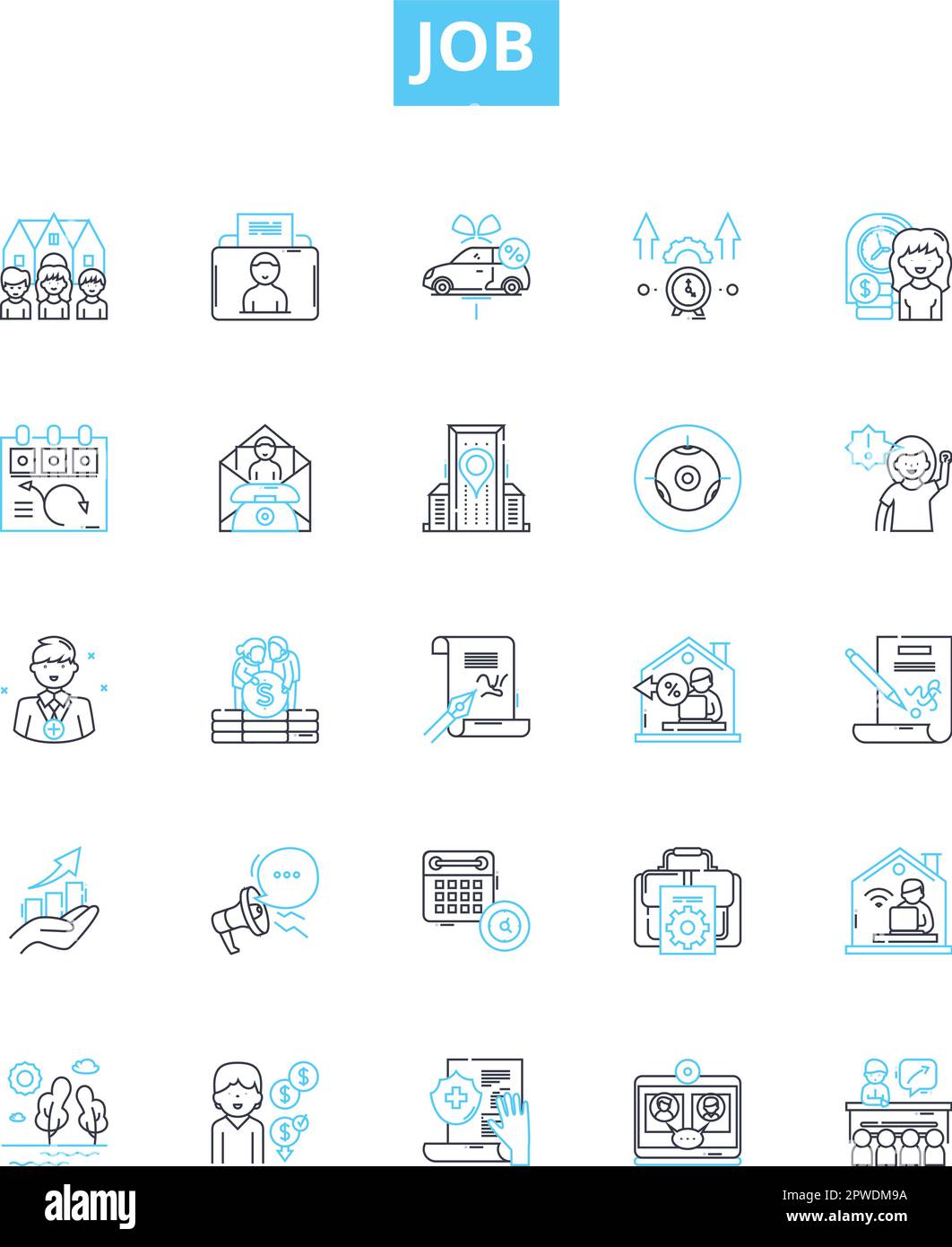 Job vector line icons set. Work, Employment, Profession, Occupation, Task, Employment, Career illustration outline concept symbols and signs Stock Vector