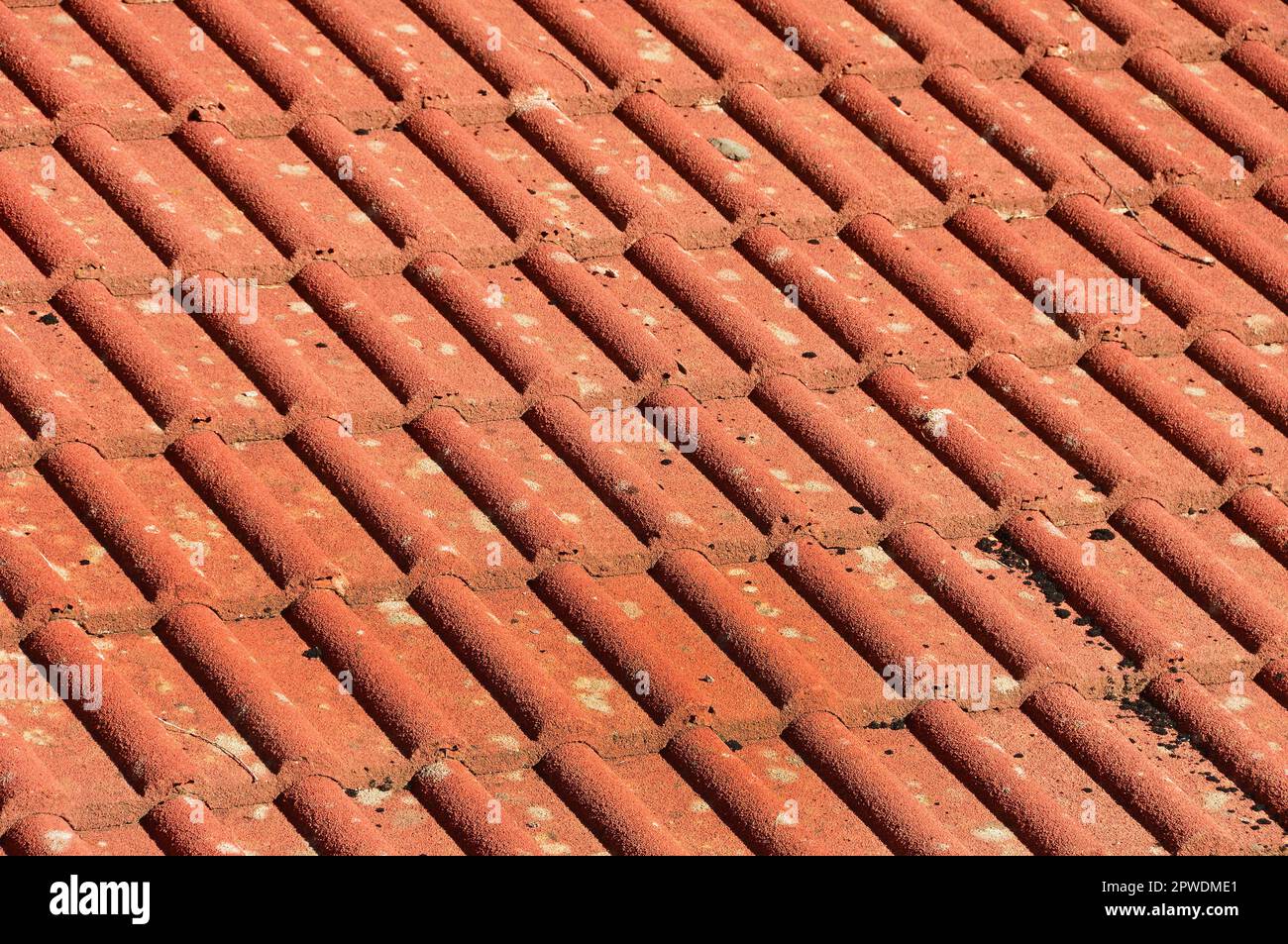 The tiled roof is covered with bird droppings Stock Photo