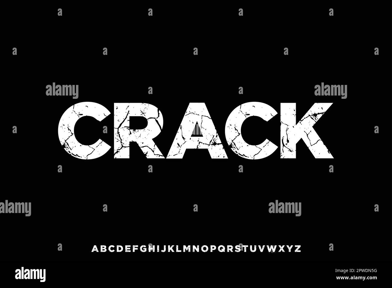 Bold sans serif display font vector with cracked texture Stock Vector