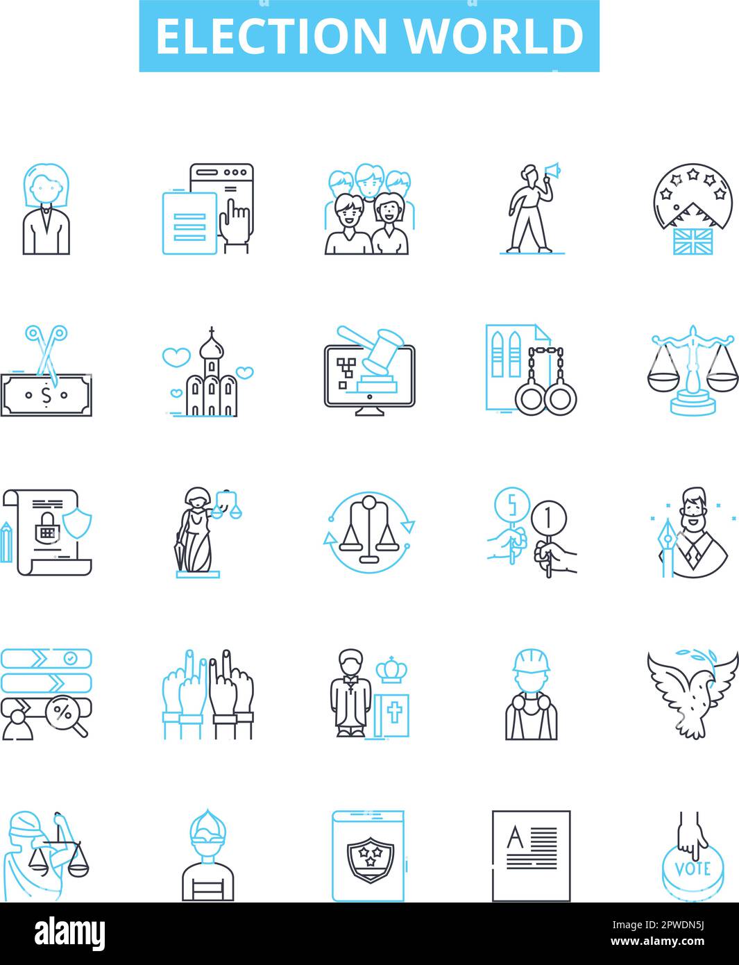 Election world vector line icons set. Voting, Polls, Ballot, Candidates, Campaign, Legislature, Issues illustration outline concept symbols and signs Stock Vector