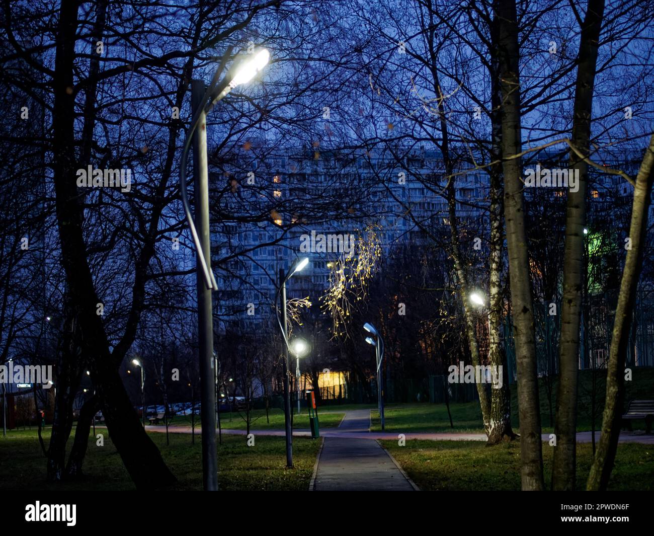 Street lamp in the early morning, Moscow Stock Photo