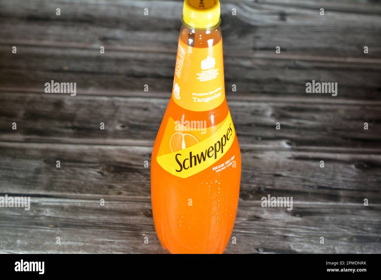 Cairo, Egypt, April 28 2023: Schweppes premium sparkling soft drink  contains fruit pulp tangerine flavor, Schweppes is a beverage brand that  originate Stock Photo - Alamy