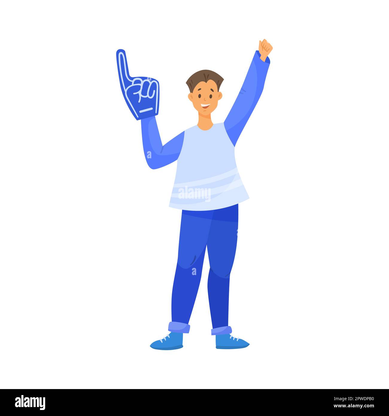 Happy football male fan with foam finger cartoon illustration Stock Vector