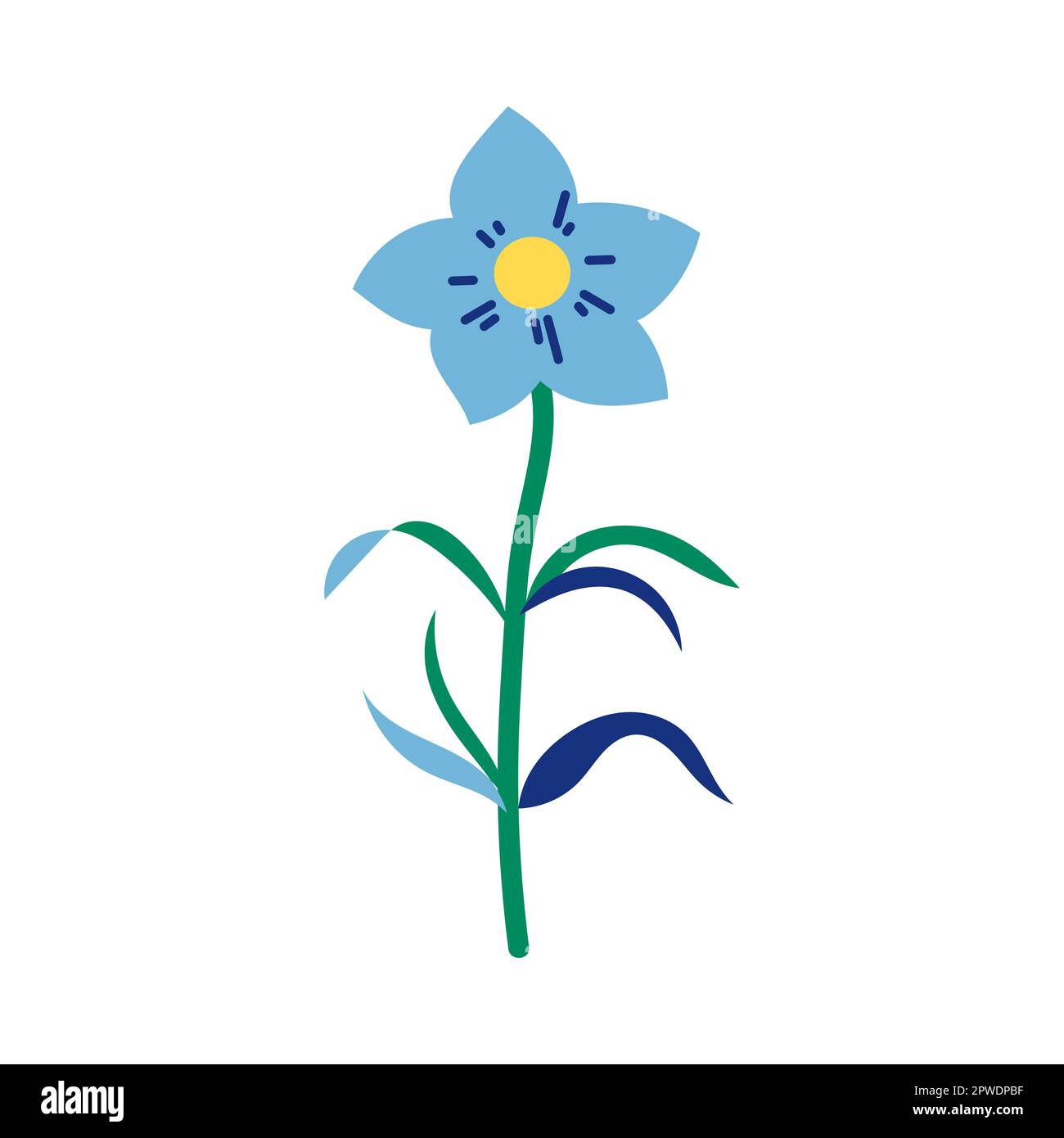 Flower in light blue and yellow colors with long stem Stock Vector