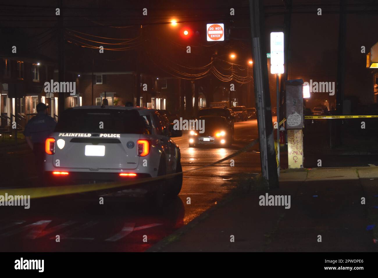 Plainfield, USA. 30th Apr, 2023. Police vehicle protects and safeguards