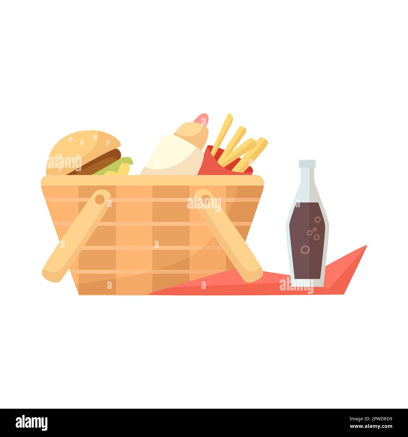 Wicker basket with fast food cartoon illustration Stock Vector Image ...