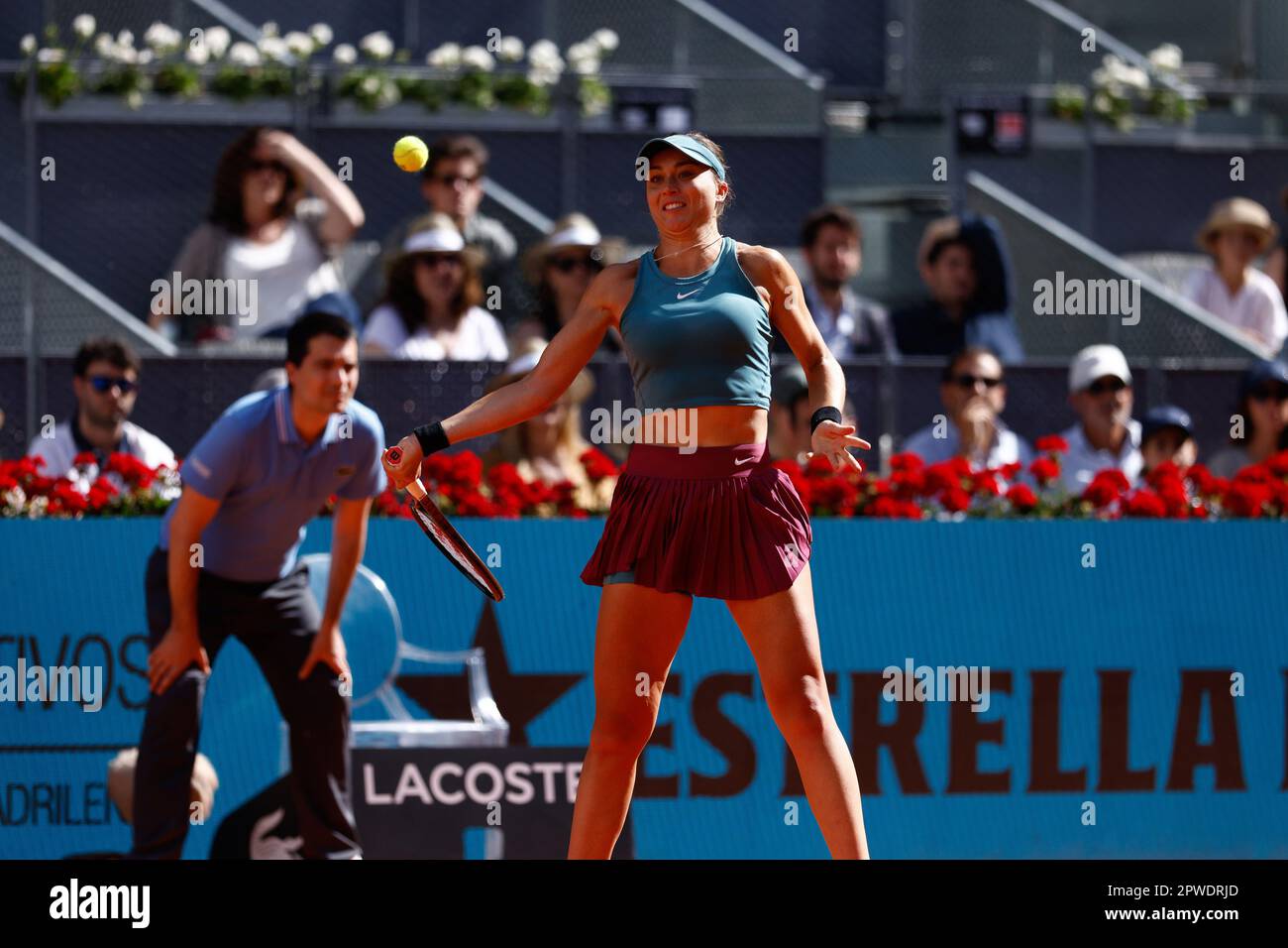 Rome, Spain. 29th Apr, 2023. April 29, 2023, Rome, Spain: Paula Badosa of  Spain in action against Coco Gauff of United States during the Mutua Madrid  Open 2023, Masters 1000 tennis tournament