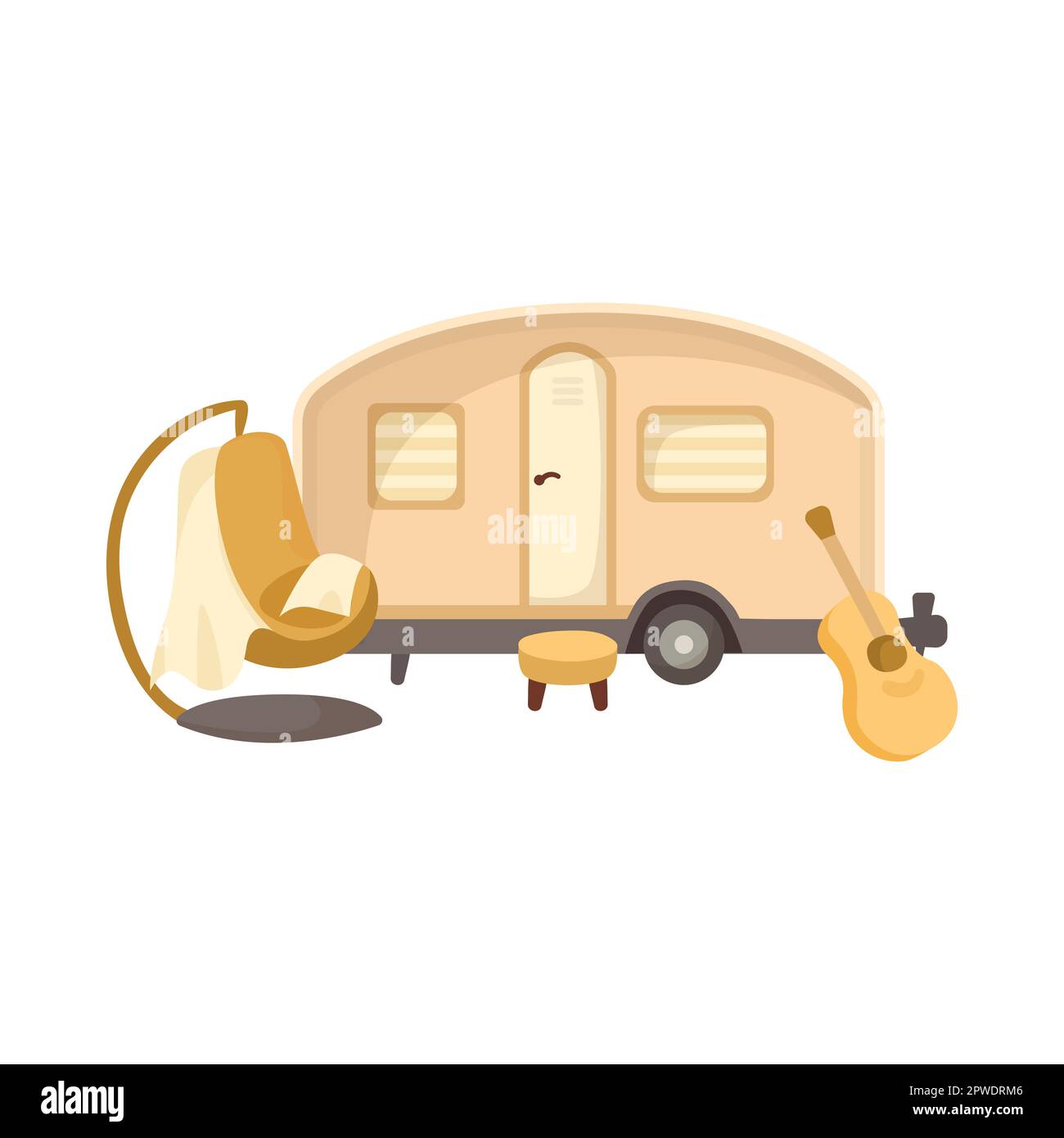 RV or house trailer with chair and guitar cartoon illustration Stock