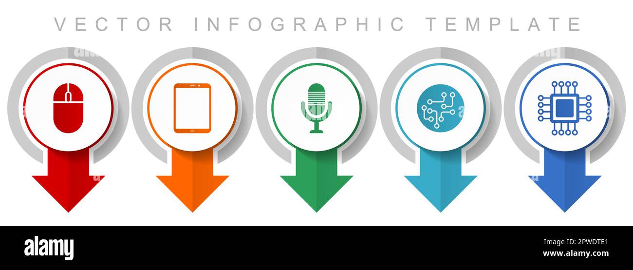 Technology icon set, miscellaneous pointer icons such as computer mouse, tablet, microphone, chip and cpu for webdesign and mobile applications, moder Stock Vector
