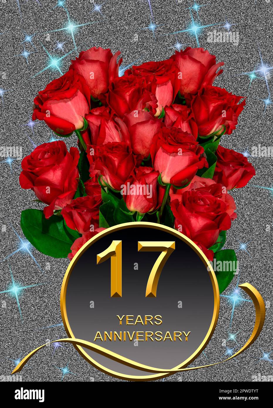 3d illustration, 17 anniversary. golden numbers on a festive