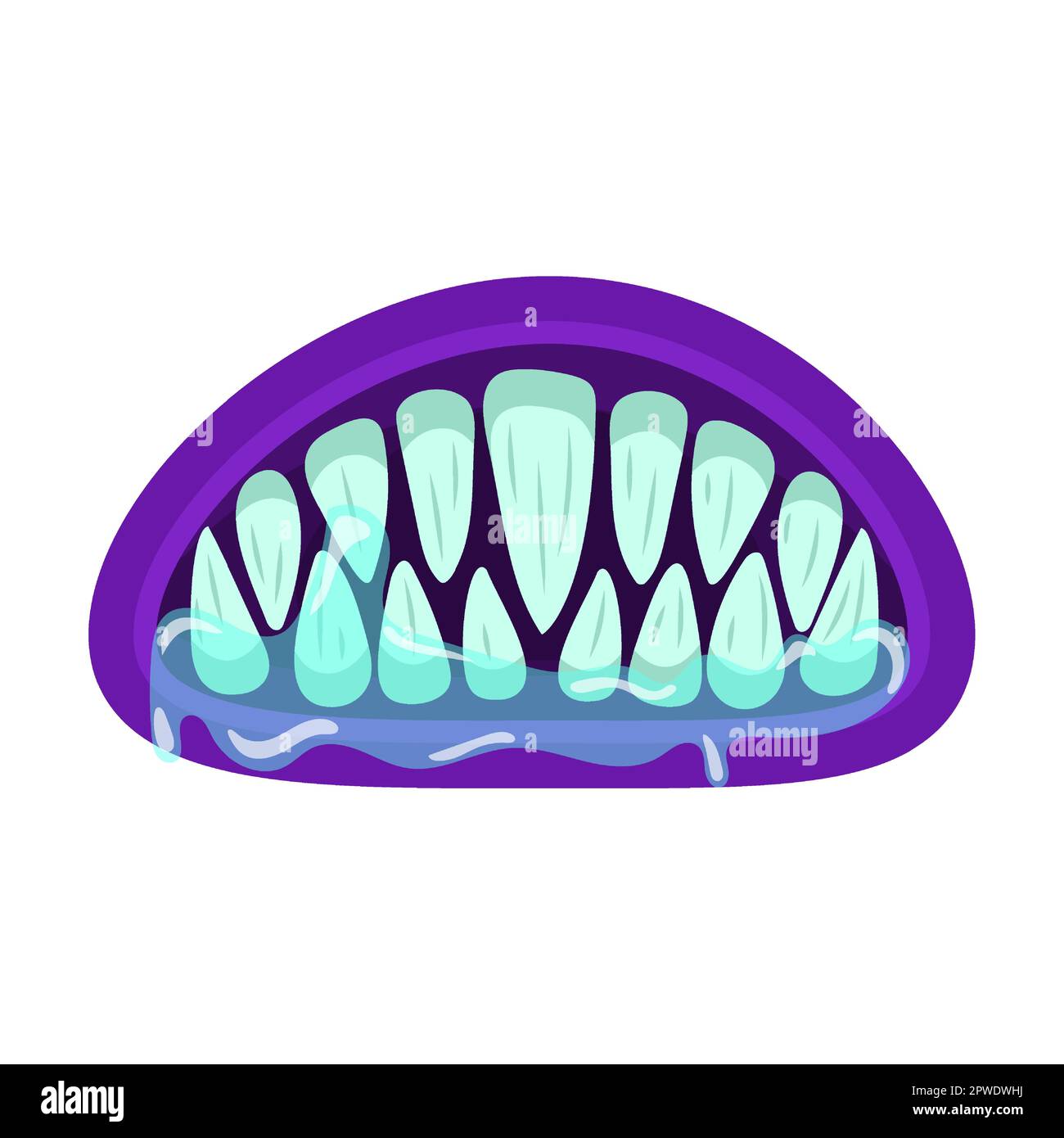 Colorful monster mouth cartoon vector illustration. Cute and scary goblin, gremlin, aliens mouths with tongue, decayed sharp teeth Stock Vector