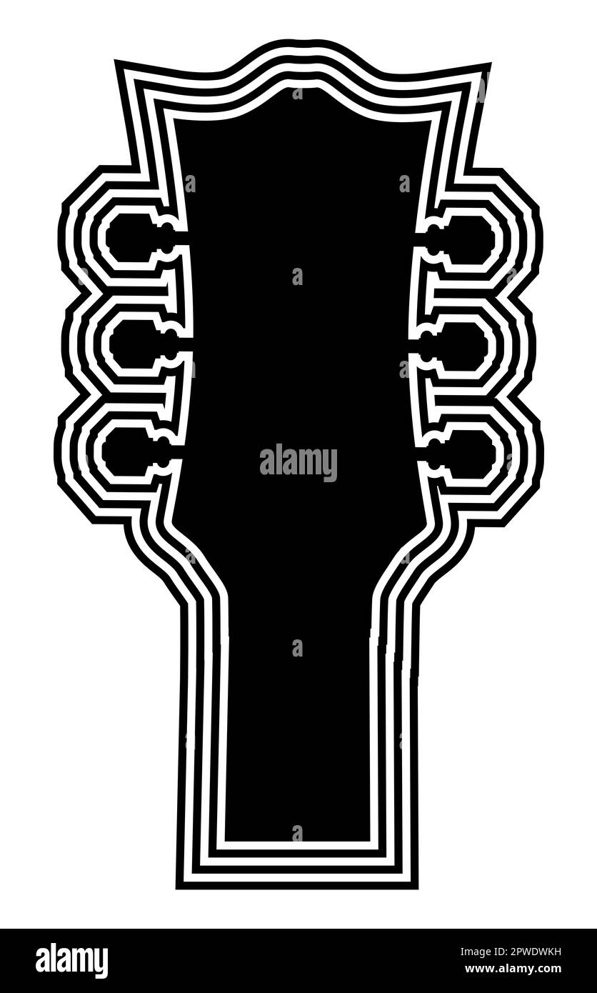 A traditional guitar headstock abstract in black and white silhouette