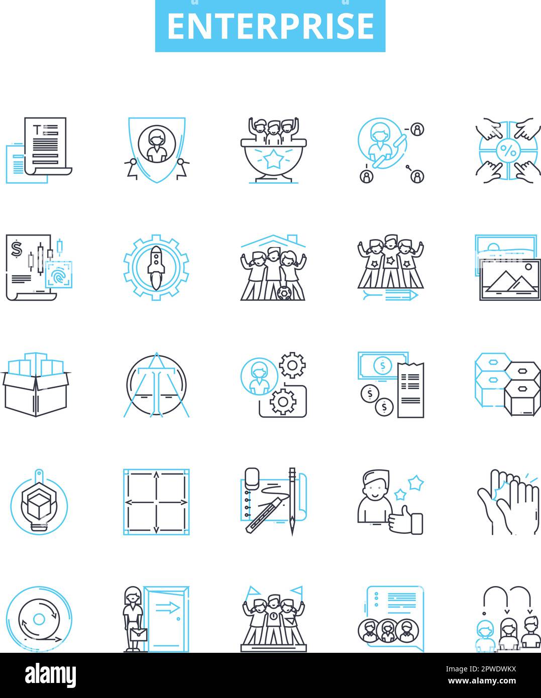 Enterprise vector line icons set. Corporation, Business, Industry, Work