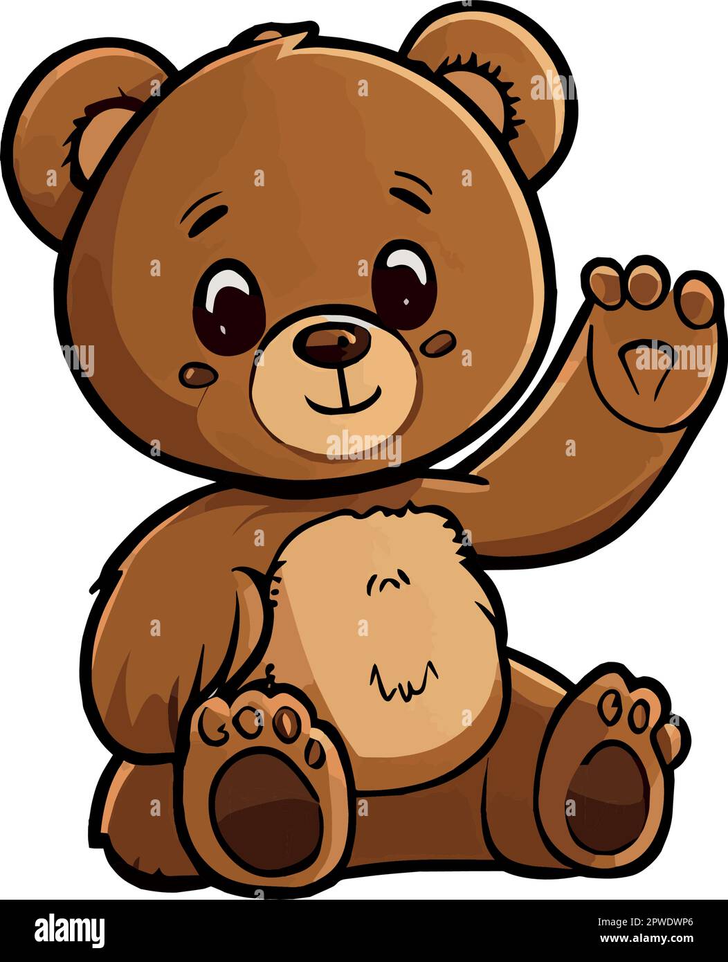 Little cute bear doll sitting on the ground on a white background ...