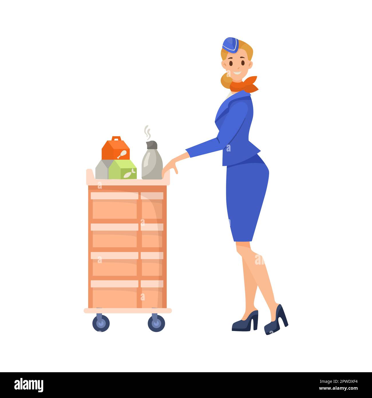 Stewardess with food cart cartoon illustration Stock Vector Image & Art
