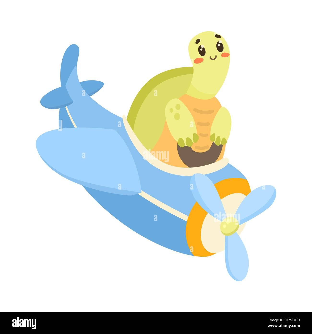 Cute comic turtle flying on airplane cartoon illustration Stock Vector ...