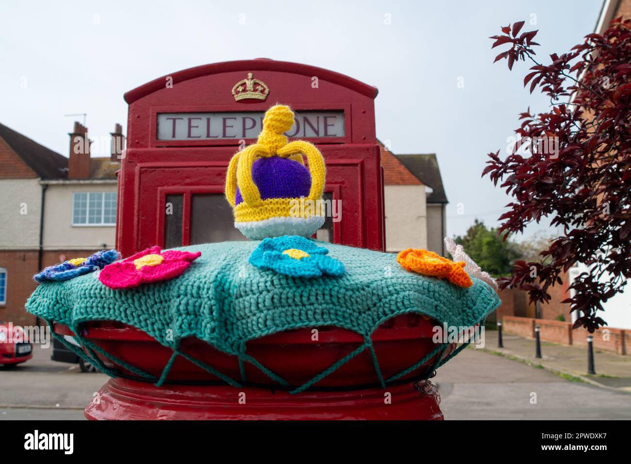 Eton Wick, Windsor, Berkshire, UK. 30th April, 2023. A Coronation Post