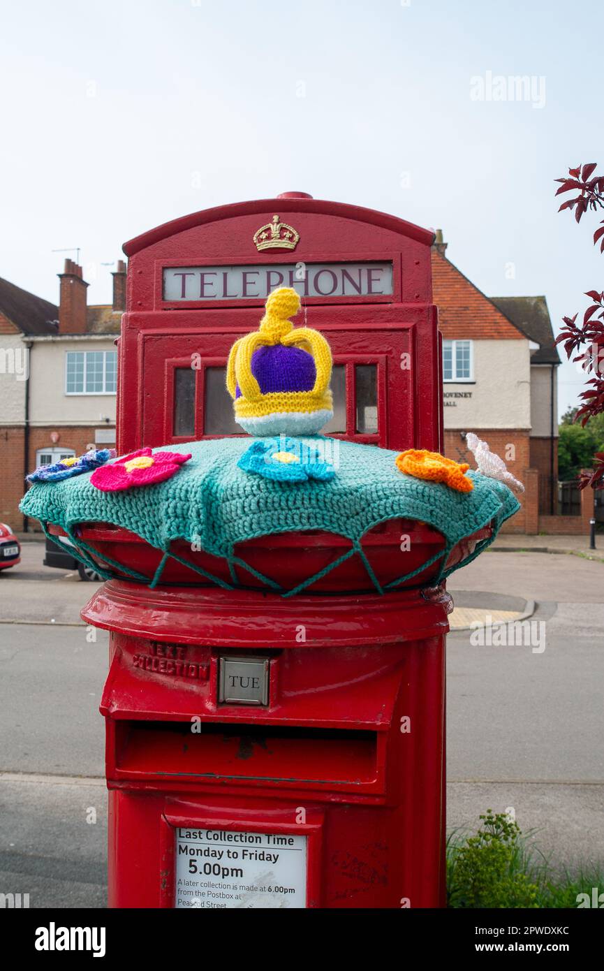 Eton Wick, Windsor, Berkshire, UK. 30th April, 2023. A Coronation Post