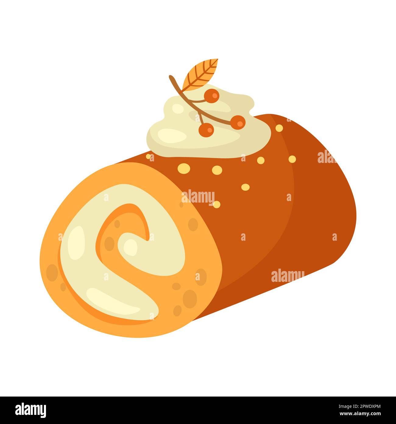Pumpkin spice flavored cake roll cartoon illustration Stock Vector