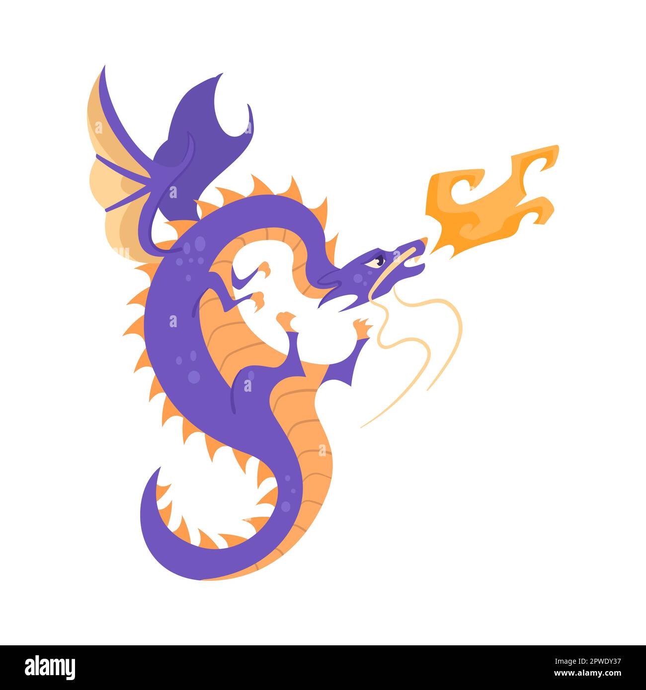 Purple dragon releasing fire cartoon illustration Stock Vector Image