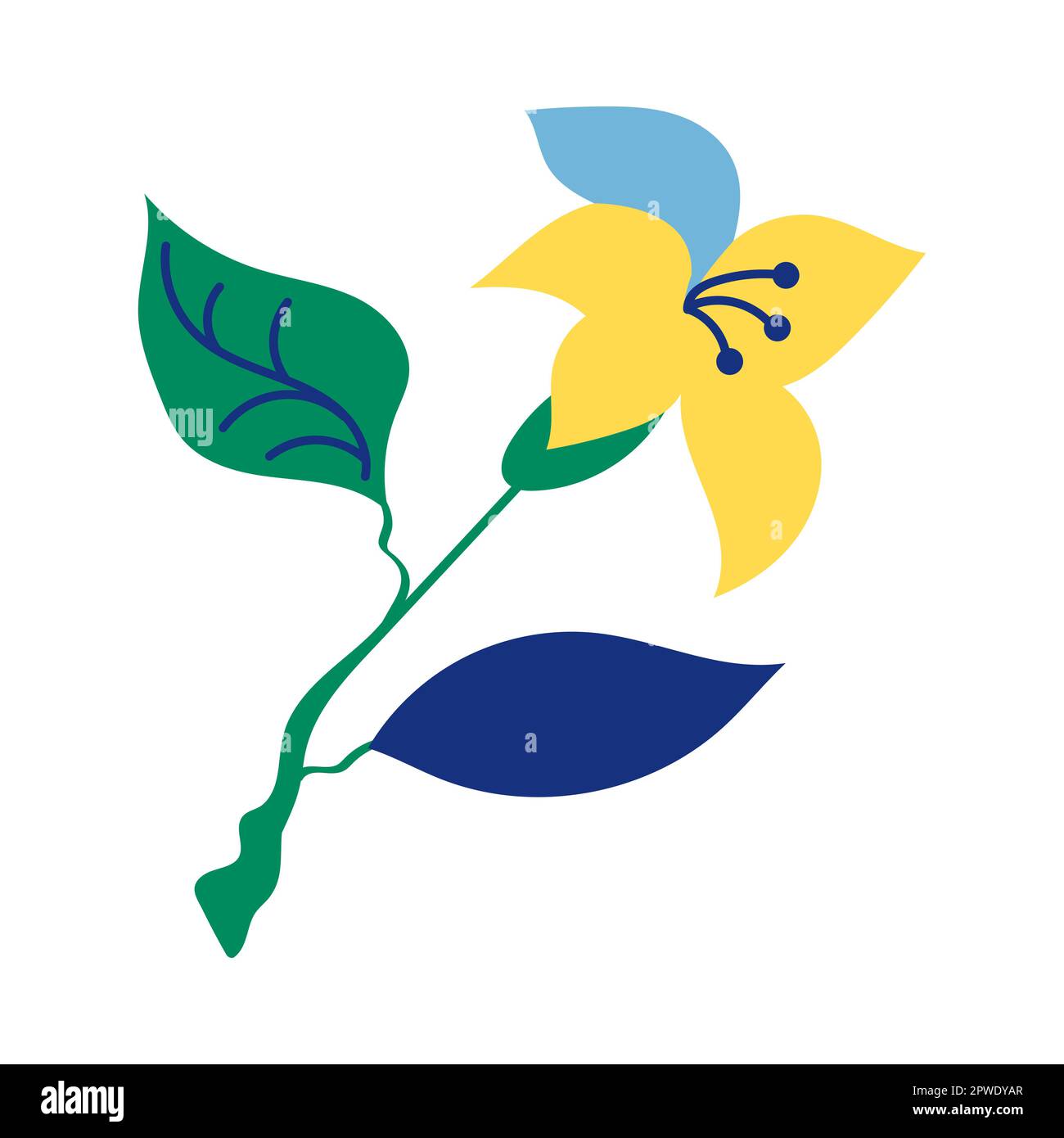 Flower in yellow and blue colors with long stem Stock Vector