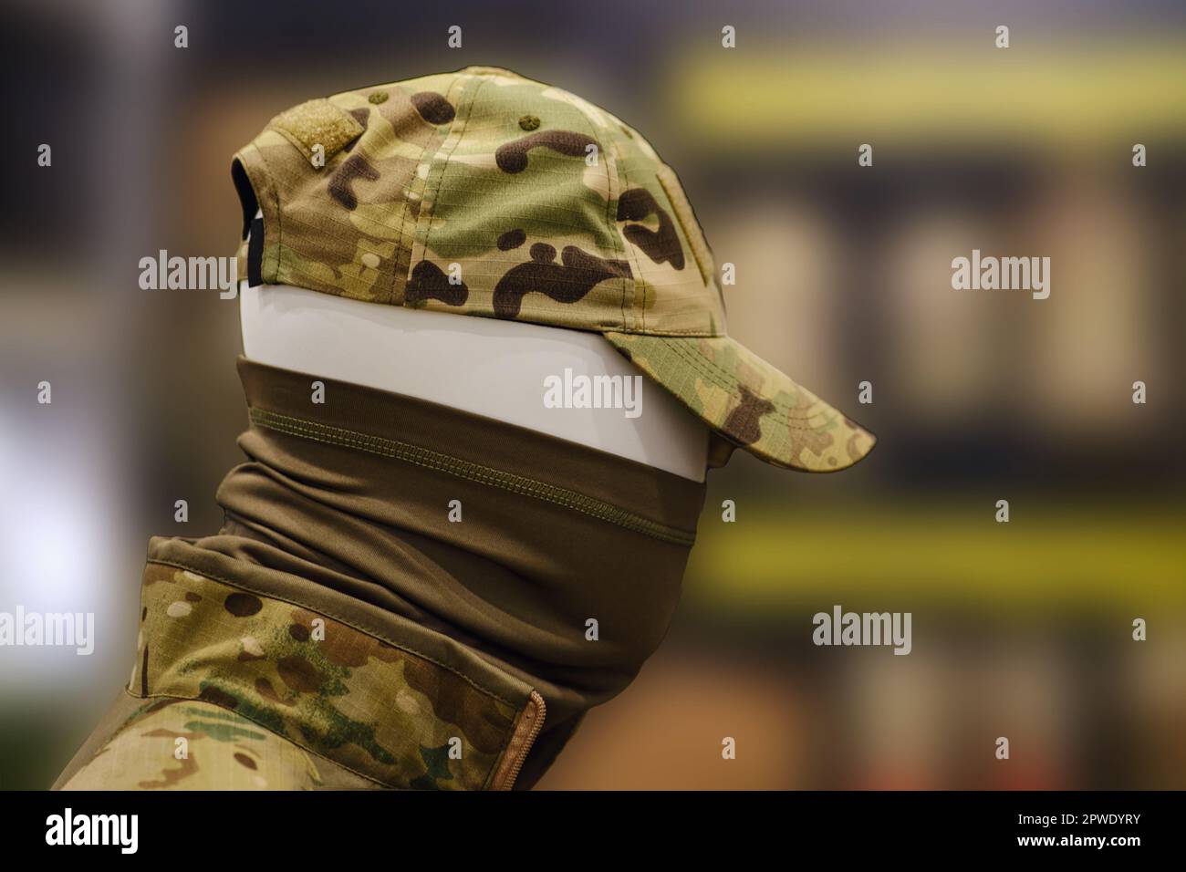 Military uniform on a mannequin as a sample for sale in a store. At the
