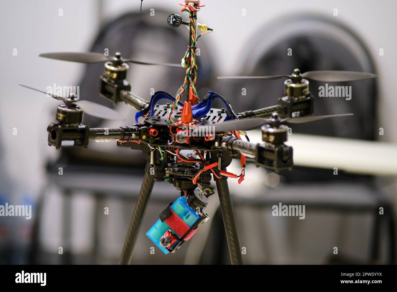 Maket military drone with hand grenades to defeat enemy soldiers and