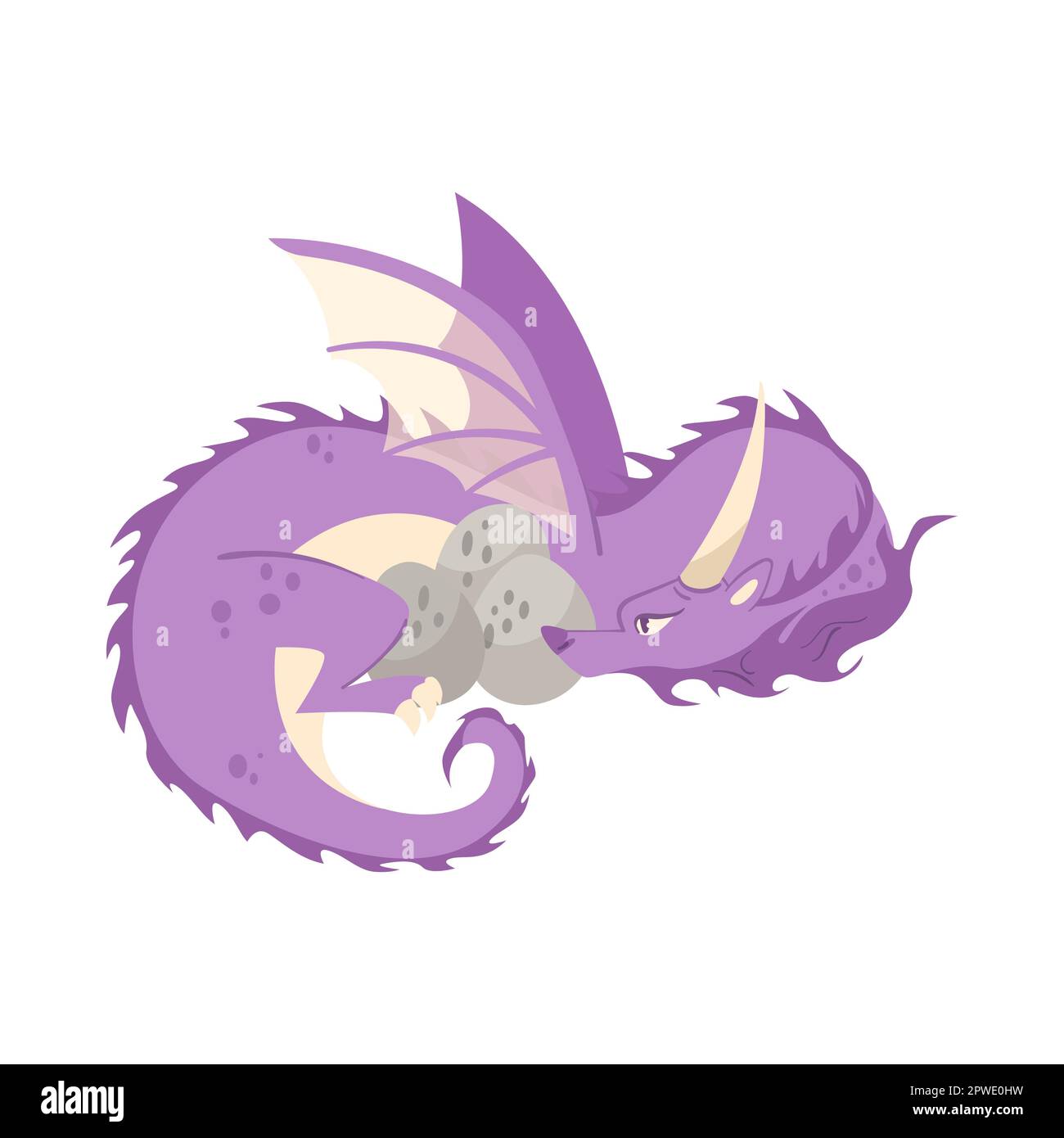 Purple dragon hatching eggs cartoon illustration Stock Vector
