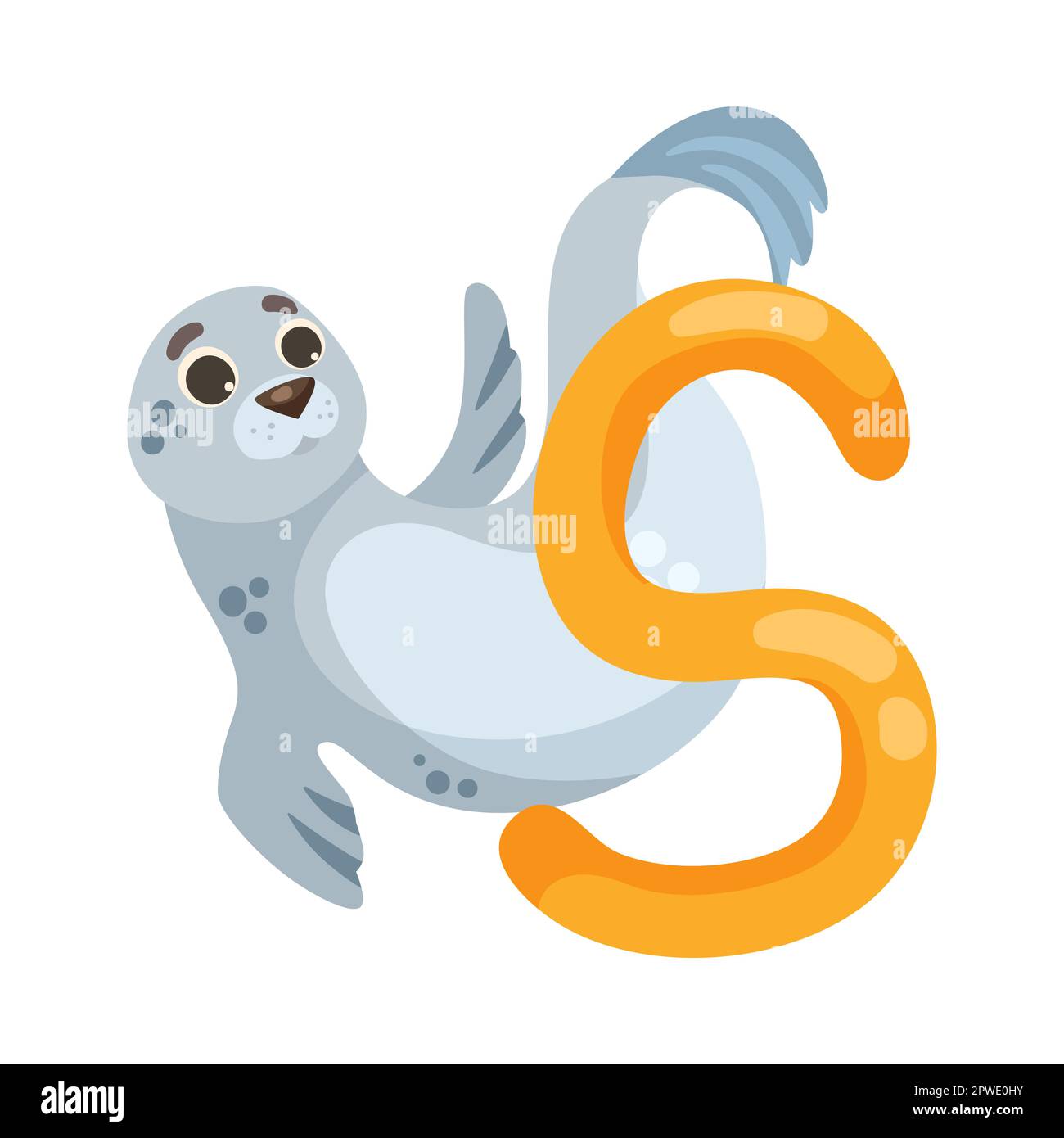 Seal character with alphabet letter s vector illustration Stock Vector