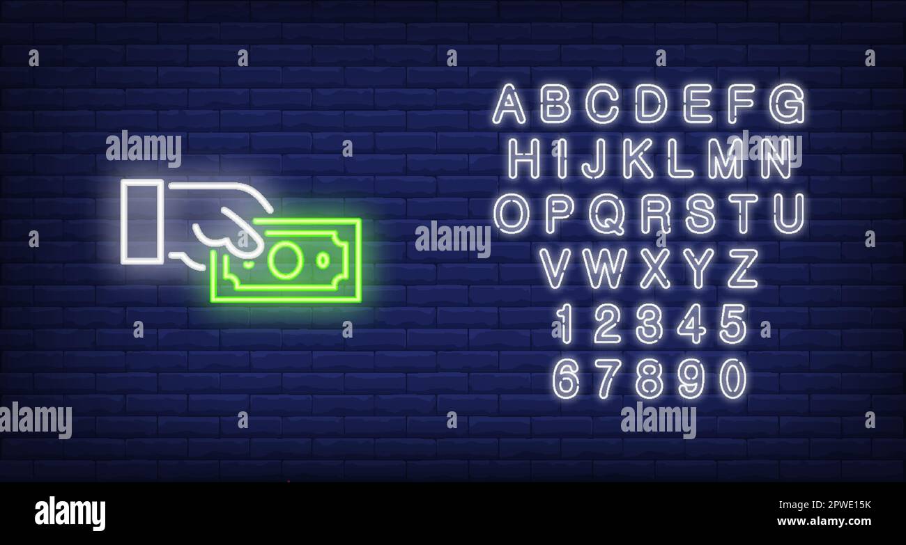 Hand holding dollar bill neon sign Stock Vector Image & Art - Alamy
