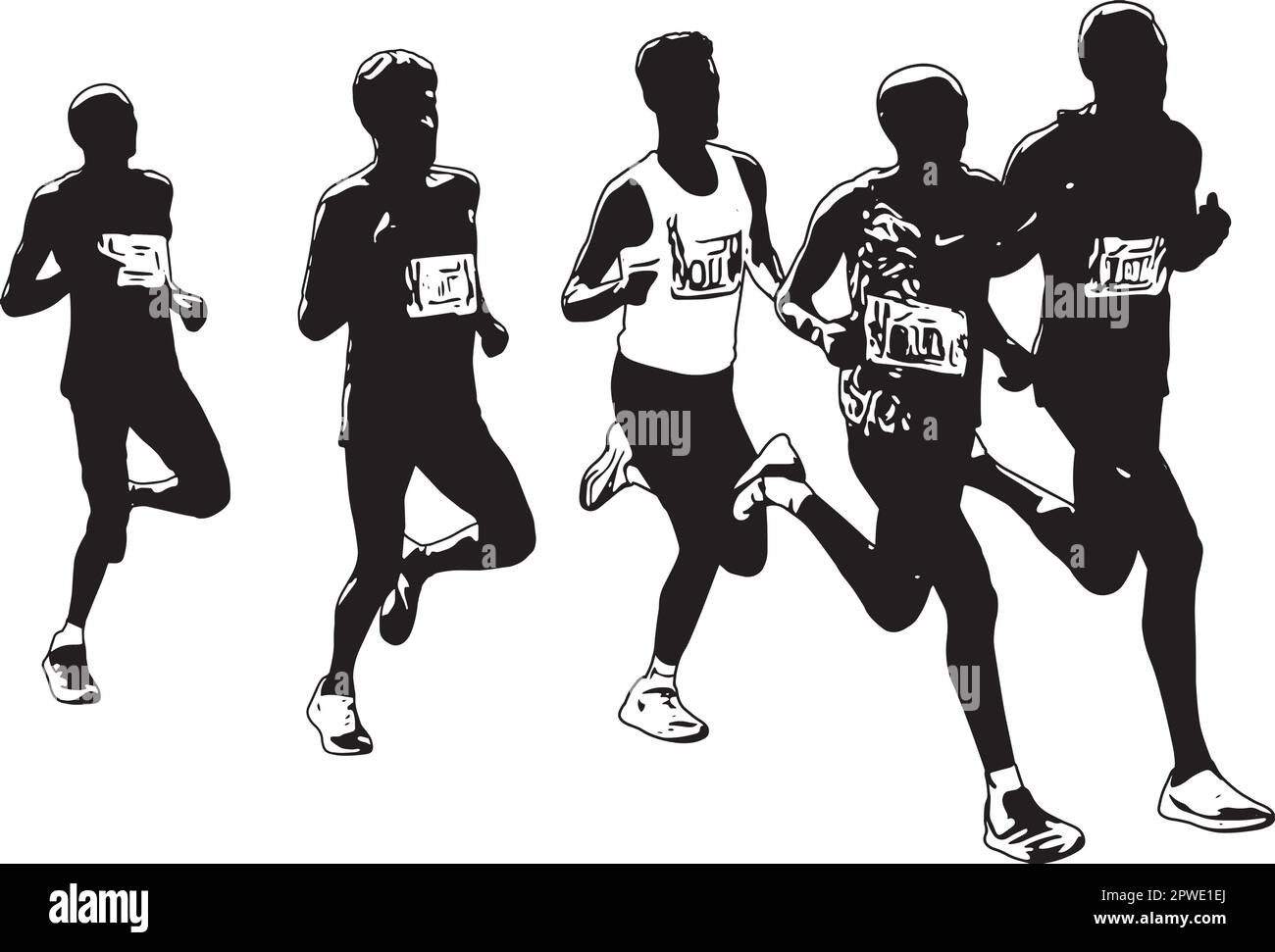 marathon runners running in group - sketch artwork vector Stock Vector